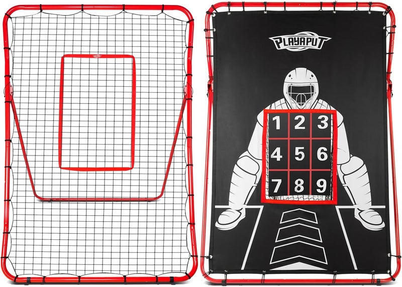PLAYAPUT 2 in 1 Baseball Rebouder Net and Pitching Net, Adjustable Pitch Back Baseball Rebounder with Strike Zone,Base Ball Bounce Back Net for Pitching,Catching,Fielding,Throwing - Image 1